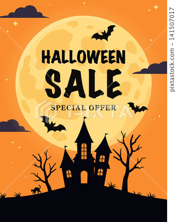 Halloween Sale - Full Moon and Haunted House Background Illustration - Special Offer - Vector Material - Vertical Halloween Sale - Full Moon and Haunted House Background Illustration - Special Offer - Vector Material - Vertical 141507017