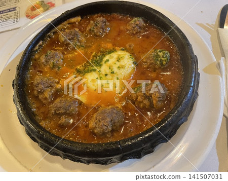 Moroccan Kefta Meatball Tagine with Egg Moroccan Kefta Meatball Tagine with Egg 141507031