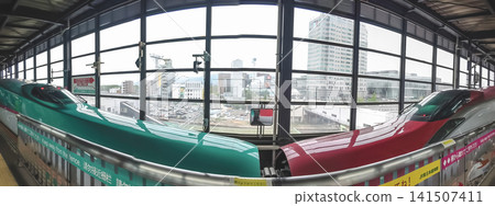 April 27 2026 Morioka Station Shinkansen platform with modern train April 27 2026 Morioka Station Shinkansen platform with modern train 141507411