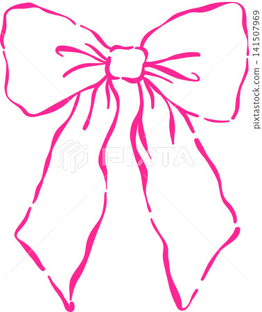 Vintage Retro Pink Bow Oversize Outline Hand Drawn Illustration 141507969