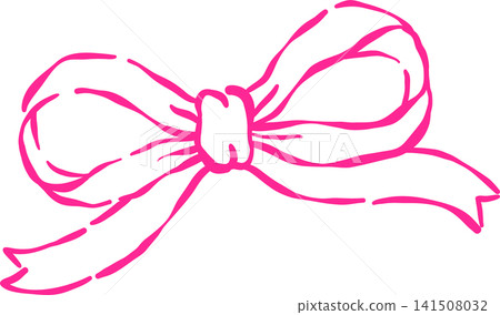 Small Retro Pink Bow Outline Hand Drawn Illustration 141508032