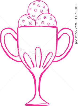 Girly Coquette Pickleball Outline Hand Drawn, Trophy with Balls Whimsical Sketchy Retro Vintage Sport 141508043
