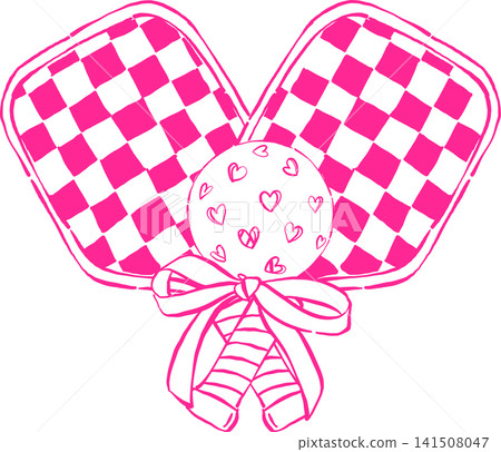 Girly Pickleball Paddles Checkered Outline Crossed with Ball Hand Drawn Whimsical Sketchy Retro Vintage Sport Girly Pickleball Paddles Checkered Outline Crossed with Ball Hand Drawn Whimsical Sketchy Retro Vintage Sport 141508047