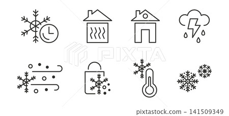 Winter web line icon collection, snowflake illustrations, seasonal design Winter web line icon collection, snowflake illustrations, seasonal design 141509349