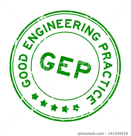 Grunge green GEP good engineering practice word round rubber seal stamp on white background Grunge green GEP good engineering practice word round rubber seal stamp on white background 141509359