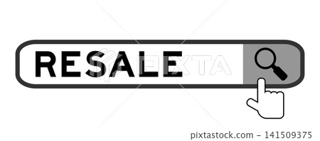 Search banner in word resale with hand over magnifier icon on white background Search banner in word resale with hand over magnifier icon on white background 141509375