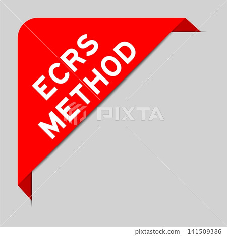 Red color of corner label banner with word ECRS (Abbreviation of Eliminate, Combine, Rearrange, and Simplify) method on gray background Red color of corner label banner with word ECRS (Abbreviation of Eliminate, Combine, Rearrange, and Simplify) method on gray background 141509386