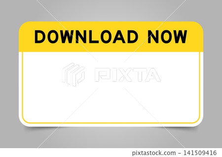 Label banner that have yellow headline with word download now and white copy space, on gray background 141509416