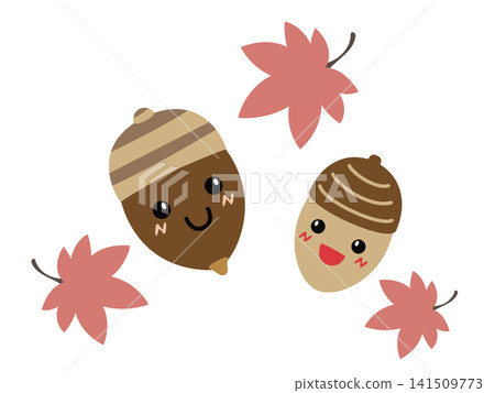 Illustration of autumn leaves and acorn characters 141509773