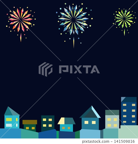 A cityscape in the style of origami with a night view of fireworks in the background. A cityscape in the style of origami with a night view of fireworks in the background. 141509816