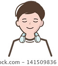 一名男子戴著頸部降溫器。預防中暑。降溫。防暑降溫用品。向量圖 141509836