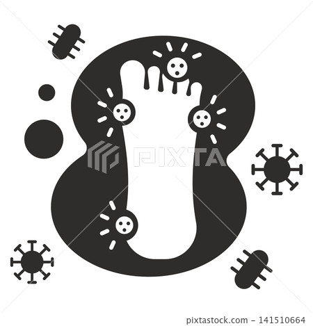 fungus treatment icon, symbol of bacteria and footprints, flat vector illustration on a white background fungus treatment icon, symbol of bacteria and footprints, flat vector illustration on a white background 141510664