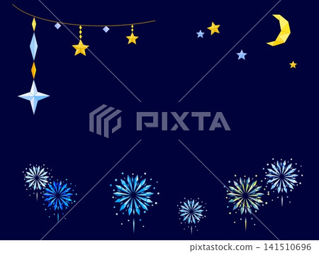 Origami-style fireworks and moonlit summer festival frame background material Origami-style fireworks and moonlit summer festival frame background material 141510696