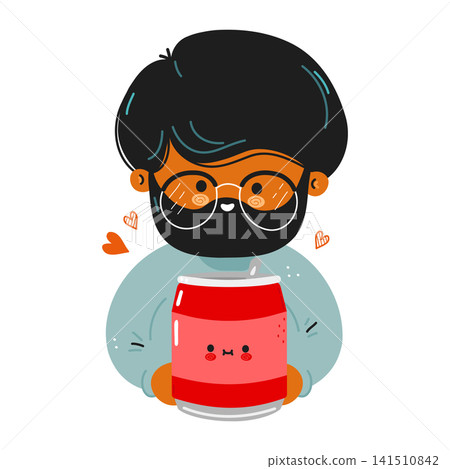Cute cartoon character with a kawaii soda can and hearts Cute cartoon character with a kawaii soda can and hearts 141510842