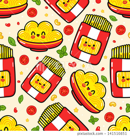 Cute cartoon pasta and ingredients seamless pattern for kids Cute cartoon pasta and ingredients seamless pattern for kids 141510851