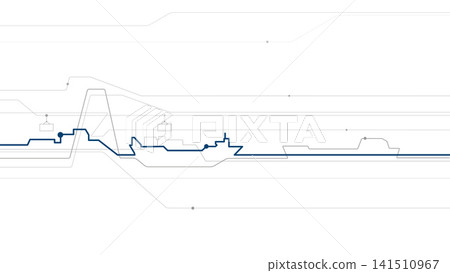 Minimalist port infrastructure vector illustration featuring cargo ships, harbor cranes and abstract network lines. Modern linear design for maritime logistics, shipping and transportation. Minimalist port infrastructure vector illustration featuring cargo ships, harbor cranes and abstract network lines. Modern linear design for maritime logistics, shipping and transportation. 141510967