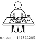 Person eating healthy balanced meal with vegetables, protein and water at dining table icon vector illustration. 141511205