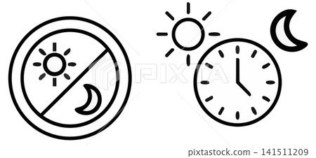 Day and night 24 hours service icon set with sun, moon and clock vector illustration. Time cycle concept. Day and night 24 hours service icon set with sun, moon and clock vector illustration. Time cycle concept. 141511209