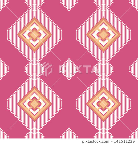 Elegant pink diamond geometric seamless pattern with striped decorative motifs. Fabric, wallpaper, wrapping paper, stationery, textile prints, scrapbook paper, home decor and surface pattern design. Elegant pink diamond geometric seamless pattern with striped decorative motifs. Fabric, wallpaper, wrapping paper, stationery, textile prints, scrapbook paper, home decor and surface pattern design. 141511229