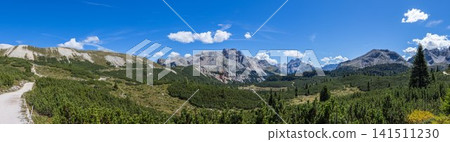 Ultra wide panorama of Sennes Plateau and Dolomite peaks in South Tyrol Ultra wide panorama of Sennes Plateau and Dolomite peaks in South Tyrol 141511230