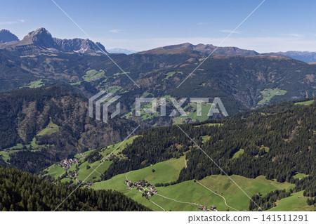 Marebbe Valley Farms and Dolomite Ridges Viewed Southwest from Kronplatz Marebbe Valley Farms and Dolomite Ridges Viewed Southwest from Kronplatz 141511291