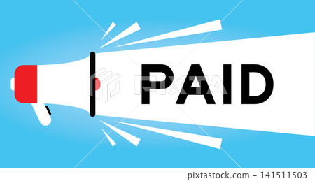 Color megaphone icon with word paid in white banner on blue background 141511503