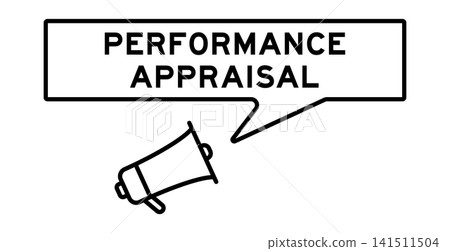 Megaphone icon with speech bubble in word performance appraisal on white background Megaphone icon with speech bubble in word performance appraisal on white background 141511504
