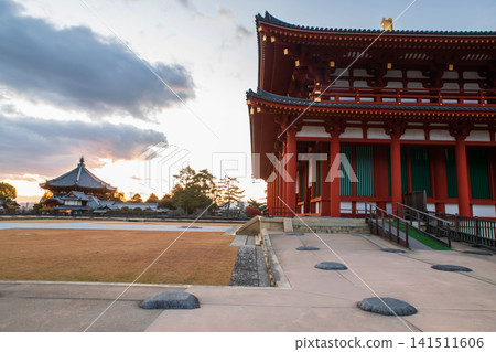 Central Octagonal golden hall of Kofukuji temple in autumn, Nara Central Octagonal golden hall of Kofukuji temple in autumn, Nara 141511606