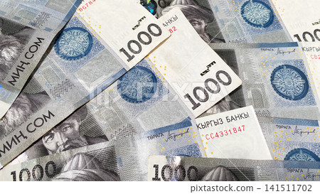 Banknotes in 1000 som. Background of Kyrgyz money. Kyrgyz national currency. Business, economics and finance. Banknotes in 1000 som. Background of Kyrgyz money. Kyrgyz national currency. Business, economics and finance. 141511702