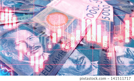 Financial chart of profit indicators. Financial schedule for increasing profits. 5000 SOM bills. Economics and finance. Cash banknotes of Kyrgyzstan. Financial chart of profit indicators. Financial schedule for increasing profits. 5000 SOM bills. Economics and finance. Cash banknotes of Kyrgyzstan. 141511717