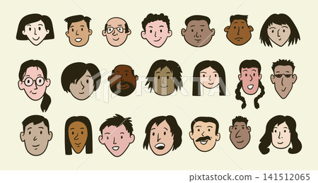 People Diversity Avatars Thin Line Set Color Hand Drawn Doodle Style. Vector illustration of Character Person People Diversity Avatars Thin Line Set Color Hand Drawn Doodle Style. Vector illustration of Character Person 141512065