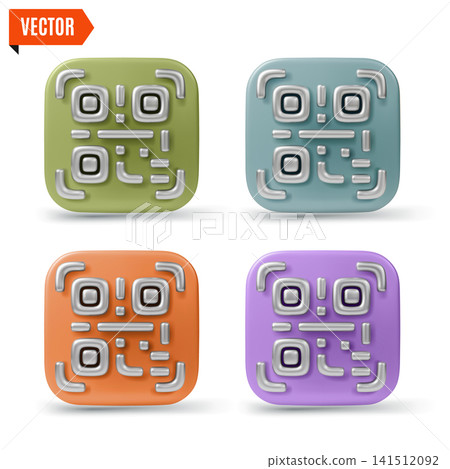 3d Payment Methods Concept QR Code Tag or Sticker Financial Service Set Cartoon Design Style. Vector illustration 141512092