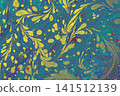 Vibrant psychedelic floral Ebru marbling art background with swirling liquid paint textures 141512139