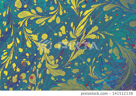 Vibrant psychedelic floral Ebru marbling art background with swirling liquid paint textures Vibrant psychedelic floral Ebru marbling art background with swirling liquid paint textures 141512139