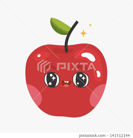 Cute red apple character with sparkling eyes and happy face isolated on white background Cute red apple character with sparkling eyes and happy face isolated on white background 141512144