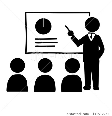 A businessman giving a presentation while pointing to graphs, and the audience. A businessman giving a presentation while pointing to graphs, and the audience. 141512232