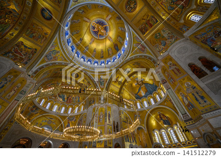 Interior of the Church of St. Sava, featuring one of the largest gold mosaic compositions in the world, in Belgrade, Serbia Interior of the Church of St. Sava, featuring one of the largest gold mosaic compositions in the world, in Belgrade, Serbia 141512279