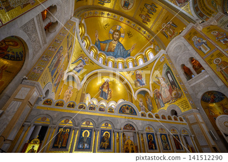 Interior of the Church of St. Sava, featuring one of the largest gold mosaic compositions in the world, in Belgrade, Serbia Interior of the Church of St. Sava, featuring one of the largest gold mosaic compositions in the world, in Belgrade, Serbia 141512290