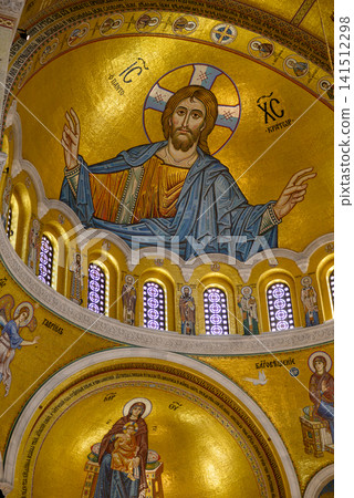 Interior of the Church of St. Sava, featuring one of the largest gold mosaic compositions in the world, in Belgrade, Serbia Interior of the Church of St. Sava, featuring one of the largest gold mosaic compositions in the world, in Belgrade, Serbia 141512298