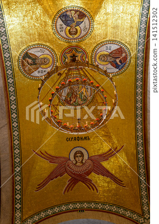 Interior of the Church of St. Sava, featuring one of the largest gold mosaic compositions in the world, in Belgrade, Serbia Interior of the Church of St. Sava, featuring one of the largest gold mosaic compositions in the world, in Belgrade, Serbia 141512302
