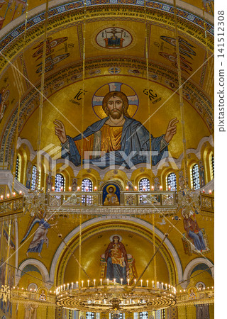Interior of the Church of St. Sava, featuring one of the largest gold mosaic compositions in the world, in Belgrade, Serbia Interior of the Church of St. Sava, featuring one of the largest gold mosaic compositions in the world, in Belgrade, Serbia 141512308
