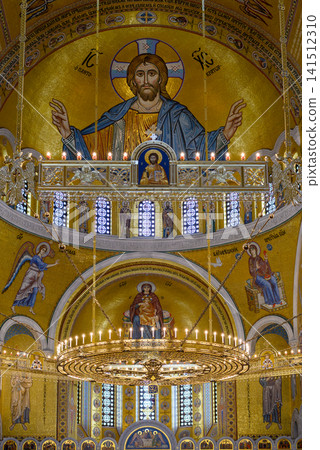 Interior of the Church of St. Sava, featuring one of the largest gold mosaic compositions in the world, in Belgrade, Serbia Interior of the Church of St. Sava, featuring one of the largest gold mosaic compositions in the world, in Belgrade, Serbia 141512310