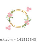 Circle floral with golden frame Floral wreath collection spring flower frames set for wedding invitations 141512343
