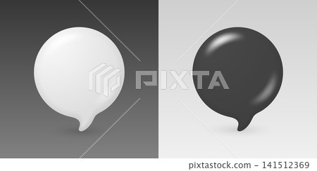 Vector 3d Chat Bubbles in Black and White. Speech Balloon Icons. Messaging and Online Communication Concept. Social Media Dialogue Symbols. Customer Support Chat 141512369