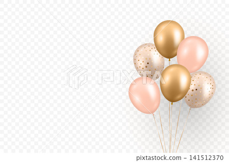 Vector 3d Balloon Bouquet. Gold and Pink Party Balloons Isolated. Elegant Birthday Balloons with Confetti Balloons for Celebration, Wedding, Baby Shower and Holiday Design Vector 3d Balloon Bouquet. Gold and Pink Party Balloons Isolated. Elegant Birthday Balloons with Confetti Balloons for Celebration, Wedding, Baby Shower and Holiday Design 141512370