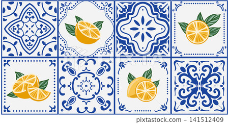 Mexican or Mediterranean blue seamless pattern. Mexican or Mediterranean blue seamless pattern. 141512409