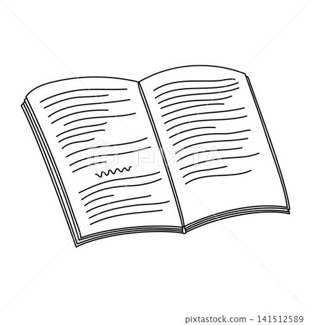 Open book with pages hand drawn linear doodle vector illustration, simple notebook or journal icon for educational school design and coloring pages, cute outline line art element Open book with pages hand drawn linear doodle vector illustration, simple notebook or journal icon for educational school design and coloring pages, cute outline line art element 141512589