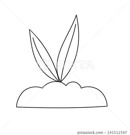 Young plant sprout growing out of fertile soil ground hand drawn linear outline vector graphic, simple seedling shoot for farming and gardening concept coloring book page design Young plant sprout growing out of fertile soil ground hand drawn linear outline vector graphic, simple seedling shoot for farming and gardening concept coloring book page design 141512597