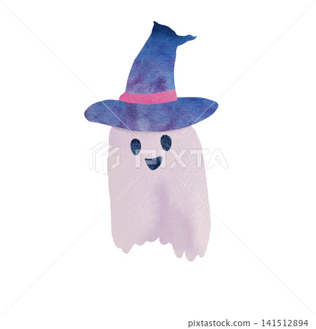 可愛的萬聖節幽靈水彩插畫 可愛的萬聖節幽靈水彩插畫 141512894