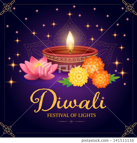 Celebrate Diwali: A Vibrant Festival of Lights with Candles, Flowers, and Joyful Decorations 141513138